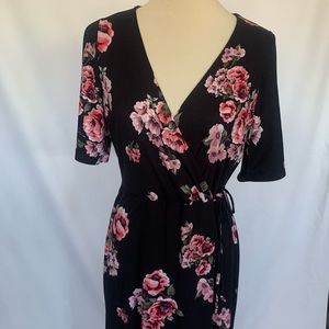 Black & Pink Soft Touch Maxi Wrap Dress 1XL